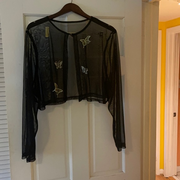 Jackets & Blazers - Black Chiffon Jacket with butterflies